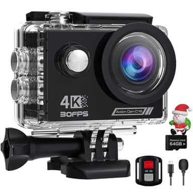 Cámara Deportiva 4K con 64GB SD Micro,20MP WiFi Videocámara de Casco,170° 40M Cámara Subacuática,EIS Antivibración Cámara Deportiva,Control Remoto