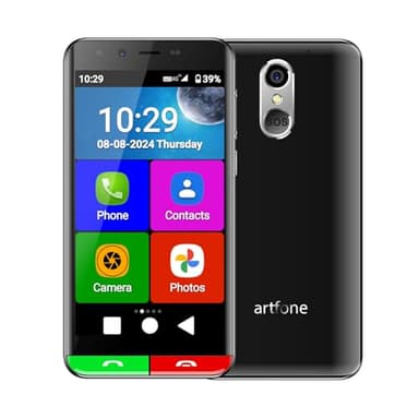 Telefono movil para Mayores,Smartphone Artfone Smart_500,Función SOS, Pantalla de 5 Pulgadas, Android 12, cámara de 13 MP, USB-C, batería de 2550 mAh, estación de Carga Negra, Iconos Grandes