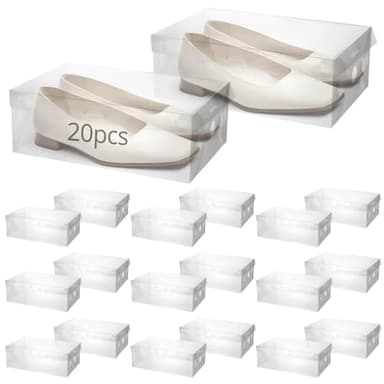 QWORK® 20 Piezas Cajas de Zapatos, Cajas de Almacenamiento de plástico, Caja de Zapatos Transparente Plegable, Cajas de Almacenamiento de Zapatos con Tapa, para Zapatos de Mujer