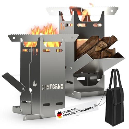 Zentorno® Rocket Stove 2023 - Estufa de leña para exteriores de acero inoxidable (inoxidable, para sartenes y ollas de hasta 17,5 cm de diámetro)