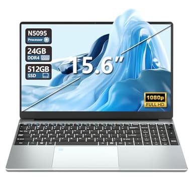 Portátile 15.6", Celeron N5095, Ordenador Portatil 24GB RAM 512GB SSD, Win11 PC Portatil Desbloqueo Huellas Dactilares+Teclado Retroiluminado, 180°Opening and Closing Pantalla, Mini-HDMI+USB3.0