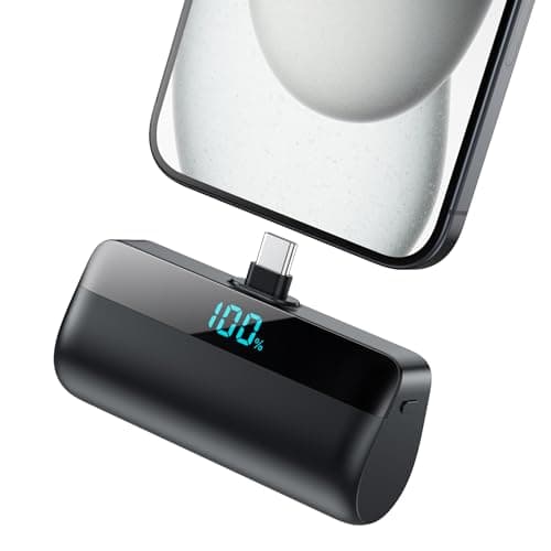 Feob Mini Power Bank para iPhone 16/15 Serie, 5200mAh USB C Cargador Portátil Ultra Compacto Batería Externa Powerbank con Pantalla Digital Compatible con iPhone 16/15 Samsung iPad Pro/Air etc - Negro