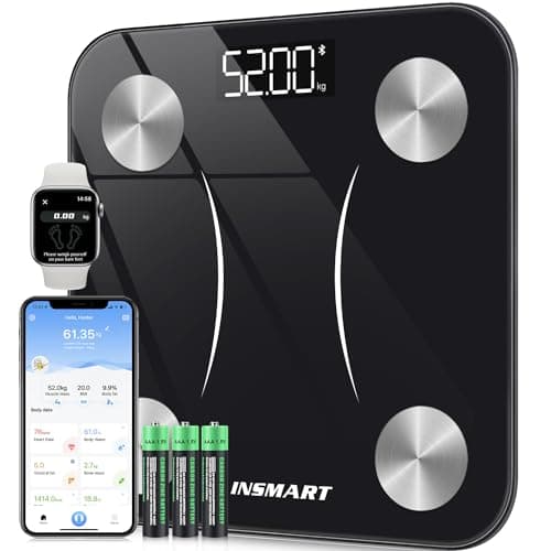 Báscula Grasa Corporal Bluetooth, INSMART Báscula Baño Digital con APP Inteligente, 13 Monitores de Composición Corporal, para Andriod y iOS, 180kg Negro