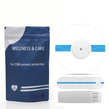 25 Parches para Sensor Freestyle. Adhesivo protector sensor glucosa transpirable, hipoalergénico y resistente al Agua y 25 Toallitas desinfectantes