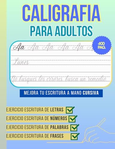 Cuaderno de caligrafía para Adultos: Mejora la escritura cursiva | Gran número de ejercicios | Gran formato