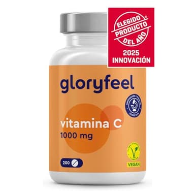 gloryfeel® Vitamina C 1000mg - Suministro para 7 Meses - Solo 1 Tableta al Día - Para el Sistema Inmunológico - Reduce el cansancio y la fatiga - 100% Pura, Vegano y sin aditivos