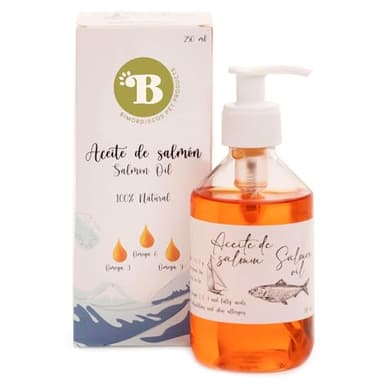 BIMORDISCOS Aceite de Salmón para Perros y Gatos | 250 ml | Rico en Omega 3 y 6 | Salud de Piel, Pelo y Articulaciones | Mejora el Sistema Inmune y Digestión | Suplementos para Perro | Dieta Barf