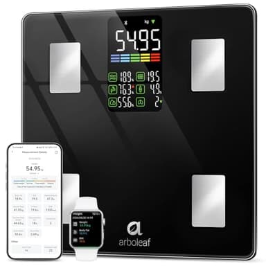 arboleaf Báscula de Peso Corporal, Bluetooth Bascula de Baño Báscula de Pesaje con Smart APP, Alta Precisión Bascula Inteligente Digital para IMC,14 Analizador de Composición Corporal, 500lb/227kg