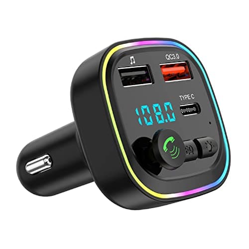 Transmisor Radio FM bluetooth coche, adaptador de manos libres, reproductor mp3, con 2 USB 5V/3A,QC3.0+Tipo C 20W PD Carga Rápida,Soporte Tarjeta TF y Flash USB