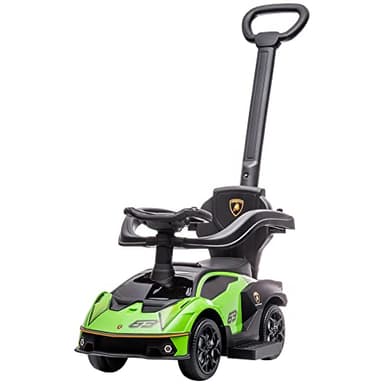 AIYAPLAY 2 en 1 Coche Correpasillos para Niños 12-36 Meses Lamborghini Essenza SCV12 Andador Empujador con Bocina Mango de Empuje y Barandilla Extraíbles 86,5x40x89,5 cm Verde y Negro