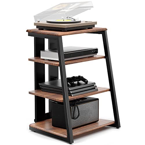 FITUEYES Design Mueble Tocadiscos de Madera y Metal Mueble HiFi para Tocadiscos Equipo HiFi Muebles HiFi con Estante Regulable Carga MAX. 50kg