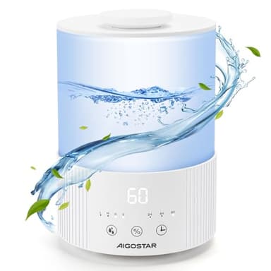 Aigostar Misty Humidificador de aire de 2,2 L, difusor de aceites esenciales, temporizador 8 horas, modo reposo y apagado automático, 2 niveles nebulización, iluminación LED 7 colores