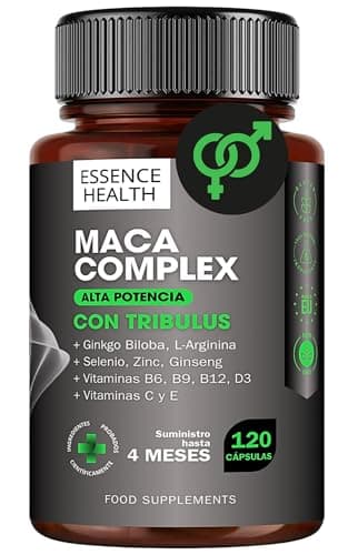 Premium Maca Andina Complex | Alta Potencia | 120 Cápsulas | Tribulus, Ginseng, Ginkgo, L-Arginina, Zinc, Selenio | Vitaminas C, D3, B6, B9, B12, E | Energía, Resistencia y Libido | Hombre y Mujer
