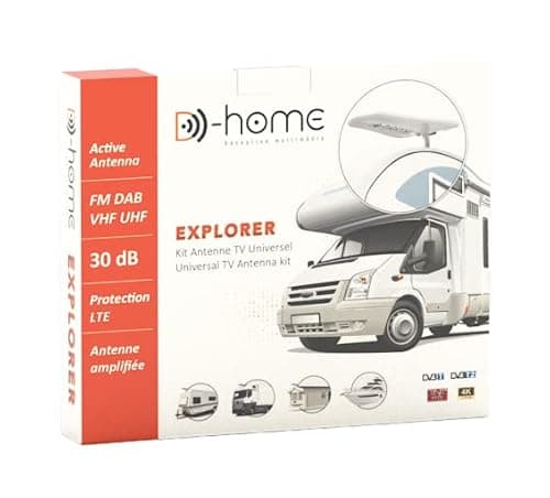 D-Home - Explorer - Antena de TV para Caravana, con amplificador de 20 dB. Antena de TV Caravana y vehículos de ocio. Instalación sencilla/llave en mano - Alimentación de 12 o 24 V CC o CA 230 Vac