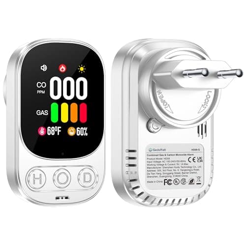 Gedsffati Detector de Gas y Monóxido de Carbono con Enchufe para Hogar, Detector de CO para Casa, Alarma de Gas Combustible para Gas Natural LPG Metano Propano Butano, Blanco, HD08-G