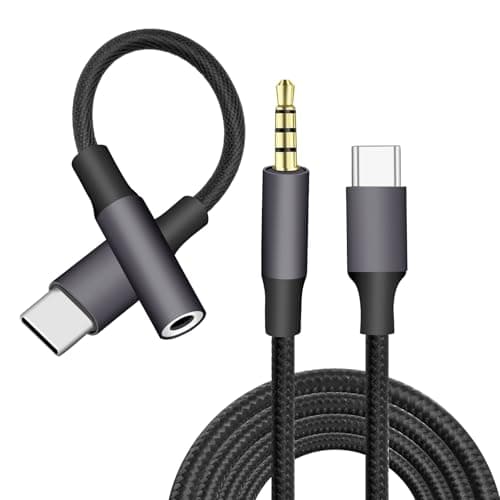 Evavii Cable Jack a USB C 1M & Adaptador Usb C a Jack 3.5 mm, Adaptador Auriculares Tipo C, Jack Headphone Audio Adapters Compatible con iPhone 16 Pro Max/15 Pro MAX Plus, Galaxy S24 S23 Ultra