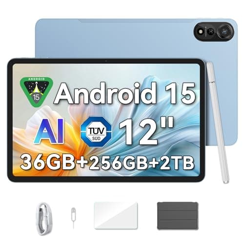 Blackview Mega 2 Android 15 Tablet 12 Pulgadas FHD+ 2K, 36GB RAM + 256GB ROM/2TB TF, Dual 4G LTE & 5G WiFi Dual AI Cameras 9000 mAh Widevine L1/Face ID/GPS/WPS/PC Mode con Protector & Lápiz óptico
