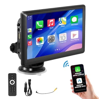 Pantalla CarPlay con 7 pantallas, radio portátil para coches compatible con Apple CarPlay y Android Auto Car Stereo, adaptador inalámbrico Mini CarPlay, pantalla inalámbrica Carplay Android Auto