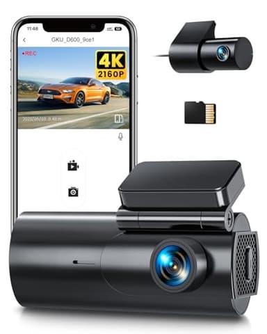 GKU Dashcam Cámara Coche 4K/2.5K, 5GHz WiFi Dash CAM Coche con Tarjeta SD de 64GB, Camara Coche Grabadora,170° Gran Angular,Visión Nocturn,WDR,Sensor G,Monitor de Aparcamiento 24H,Grabación en Bucle