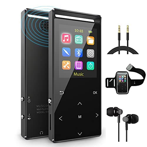 Reproductor MP3 Bluetooth 64 GB con Brazalete Deportivo, Line-in Rip Music,FM,HiFi,reproducción aleatoria, Carcasa de Metal, Mate,Embalaje de Navidad