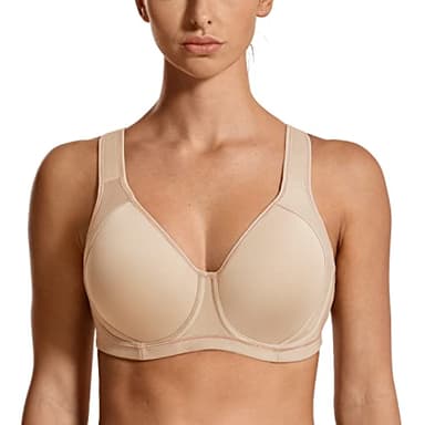 SYROKAN Sujetador Deportivo Alto Impacto X-Back Tallas Grandes Cómodo para Mujer Beige - A262 90D