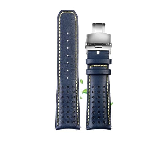 DKWOIS Compatible con reloj CITIZEN Blue Angel Men Radio Wave AT8020-54L/8020-03L/JY8078 Correa de reloj de cuero genuino con extremo curvo 22 23(Blue yellow Folding,23mm)