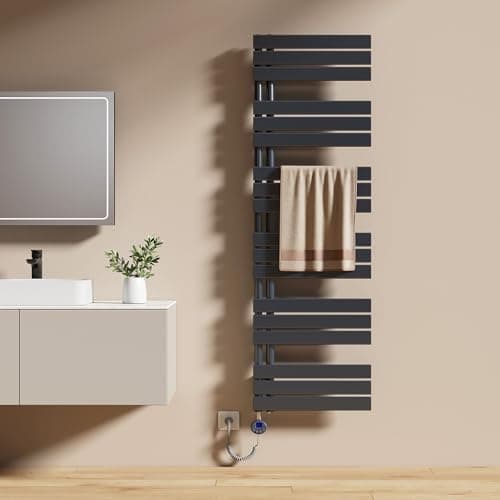EMKE Radiador Toallero Eléctrico con Termostato 1599x500 mm, 1000W Antracita, Toallero Eléctrico de Bajo Consumo, Resistencia Calefactora con Temporizador,Calienta Toallas,Secatoallas