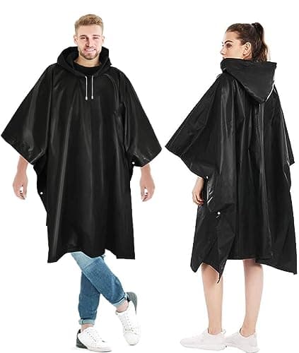 Gerhannery Portátil Poncho Impermeable, 2 Piezas Reutilizable Chubasquero Mujer, Ligero Poncho de Lluvia Unisex Chubasquero Hombre con Gorra para Festival Concierto Trekking (Negro)