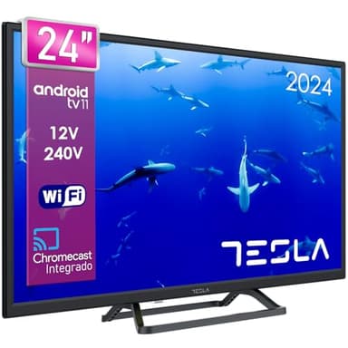 TESLA - Smart TV de 24" (60cm), Televisión Resolución UHD, Android TV 11, Hey Google Official Assistant, WiFi & Bluetooth, 2 Altavoces 5W, Chromecast Integrado, 1.366x768, 12V (24E632BHS) - 2025