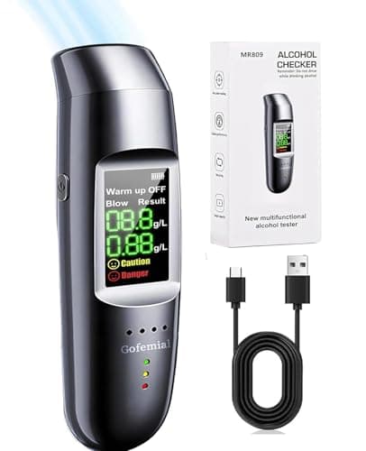 Gofemial Alcoholimetro Homologado DGT, Profesional Alcoholemia Test Portátil Alcoholímetro Alcohol Test Alcolimetros con Pantalla LCD y 3 Boquillas, Resultados Rápidos