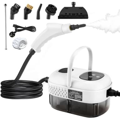 ExKeen Vaporeta Limpieza Hogar 1100 ml, 2500 W Vaporeta de Mano con 9 Accesorios, 3,0 bar Limpiador a Vapor, Presión de Vapor Portátil con 3 Cabezales de Cepillo para Muebles de Cocina, Baño (Blanco)
