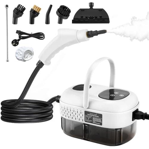 Vaporeta Limpieza Hogar 1100ML, Limpiador a Vapor Portátil 2500W con 9 Accesorios, 3.0 Bar Vaporeta de Mano, Presión de Vapor con 3 Cabezales de Cepillo para Muebles de Cocina, Baño (Blanco)
