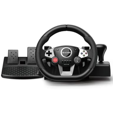 VooFun Volante y Pedales Compatible con PC/ PS4/ Switch/ PS3/ Xbox One/Xbox 360, Volante de 270°, Botones Programables, Vibración Feedback, Negro