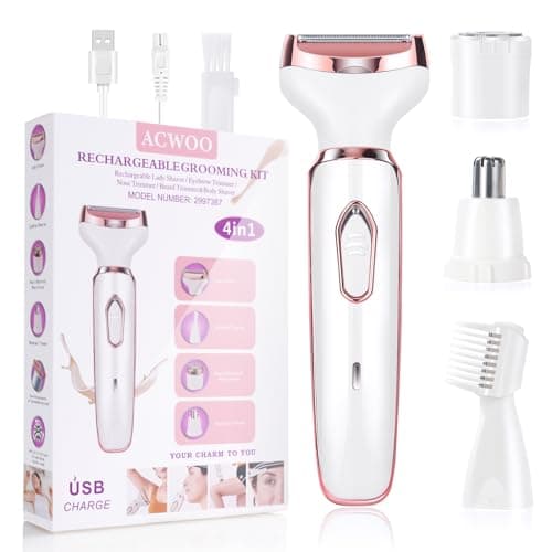 ACWOO Afeitadora Eléctrica para Mujer, 4 in 1 USB Recargable Eléctrico Depiladora sin Dolor, Recortadora Femenina Electrica Impermeable, Rasuradora Mujer para Cara, Nariz, Axilas, Piernas, Bikini