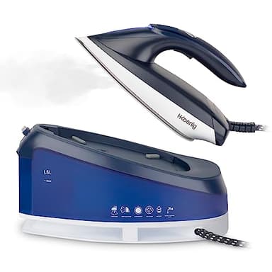 H.Koenig V7 Centro de planchado de vapor, 2200W, Presión 5,5 bares, Producción de vapor 120g/min, Función de vapor vertical, Suela de cerámica antiadherente, Depósito de agua 1,5L