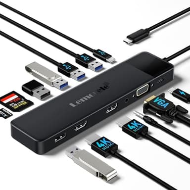 Docking Station USB C 3*Display -13 en 1, Lemorele Hub USB C Dual Monitor con 2 HDMI 4K, VGA, Audio, 3 USB 3.0/2 USB 2.0, USB-C 3.0, PD 100W, SD/TF, USB C Docking Station a MacBook/DELL/Windows