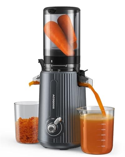 ACOQOOS Licuadoras para Frutas, Extractor de Zumos y Verduras con una Apertura de Alimentación de 110 mm, Fácil de Limpiar Máquina de Jugo Lento con 2 Vasos