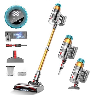 EUARY 55KPa/600W Aspiradora sin Cable, Aspiradora Fregadora Sin Cable Potente hasta 55Mins, con Carga de Pared Smart Screen, Cepillo Antienredos Alfombra Pelo Mascota Suelo Sofá