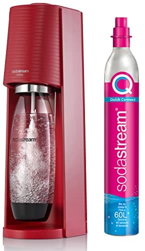 SodaStream TERRA - Máquina de agua con gas (1 botella de 1 L + 1 recarga de gas de 60 L, con clips, color rojo