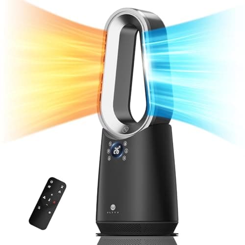 Ultty Calentador Ventilador Sin Aspas Combo, Ventilador Calefactor 2000 W Ventilador Frío 28 W, Uso Durante Toda La Temporada, Control Remoto Y Táctil, Temporizador, Calentador de Ambiente, Negro