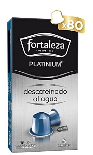 Café Fortaleza Platinium - Cápsulas Compatibles con Nespresso, de Aluminio, Descafeinado al Agua Swiss Water, 100% Arábica, Tueste Natural, Pack 8x10 - Total 80 uds