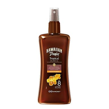 Hawaiian Tropic Protective Dry Spray Oil SPF 8 - Aceite Seco Bronceador con Protección Baja , Fragancia de Coco y papaya , 200 ml
