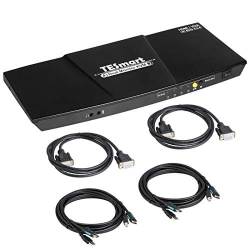 TESmart Monitor dual 2x2 HDMI+VGA KVM Switch 4K @60Hz 4:4:4 Ultra HD 2 PC 2 Monitor con puerto USB 2.0 adicional y salida de audio L/R incluye 2 cables KVM de 5 pies, negro mate