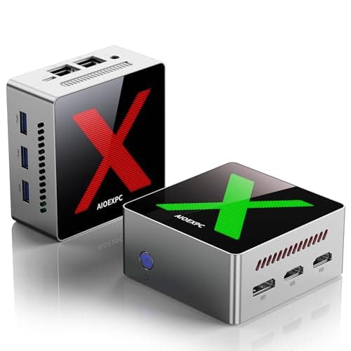 AIOEXPC Mini PC 512GB SSD,12GB LPDDR5,Mini Computer con Iluminación RGB,Mini PC Windows 11 Pro Ιntel Alder Lake N95(hasta 3,4 GHz),2xHDMI,1xDP,WiFi/BT,4K UHD,Mini Ordenadores para Oficina/Casa