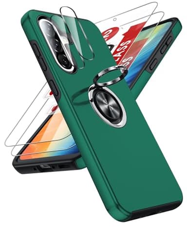 LeYi Funda para Samsung Galaxy A56/A 56 5G con 2× Protector de Lente de Cámara,2× Cristal Templado, Carcasa con 560 Grados Metálico Anillo Hard PC Silicona Antigolpes Case, Verde