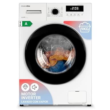 UNIVERSALBLUE Lavadora 9kg Inverter | Carga Frontal | Blanca | Control Digital | 16 Programas | 1400 RPM | Modo ECO | Inicio Diferido | KidLock | ENVÍO + SUBIDA A PLANTA GRATIS