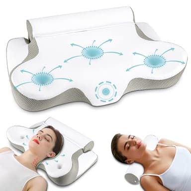 TopEsct Almohada Cervical,2 en 1 Espuma Viscoelástica Almohada Cervicales y Cuello,Ergonómica Almohada Cervicales para Dormir de Lado y Boca Arriba o Boca Abajo-Gris