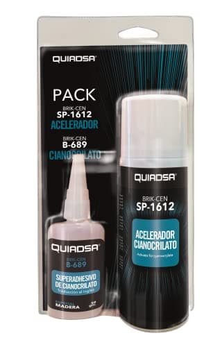 Quiadsa Pack: SuperAdhesivo de Cianoacrilato B-689 tipo gel especial madera (50 ml) + Acelerador de Fraguado Rápido SP-1612 (200 ml)