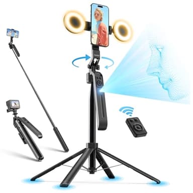 Jeebel Trípode de Seguimiento Facial 180cm Extensible Selfie Pole con Luz LED/Control Gestos/Control Remoto/NO App/360°Giratorio - Estabilizador Gimbal para Teléfono Action-Cam DSLR de Video Live Vlog