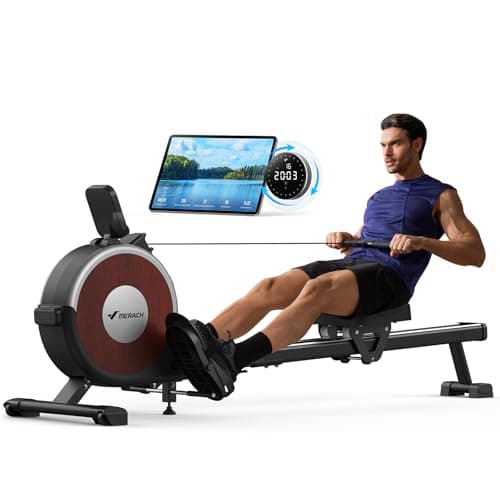 MERACH Máquina de remo para hogar, remo magnético con Bluetooth y 16 niveles de resistencia, actualización a rieles deslizantes dobles, carga máxima de 158 kg, se guarda verticalmente, ahorra espacio